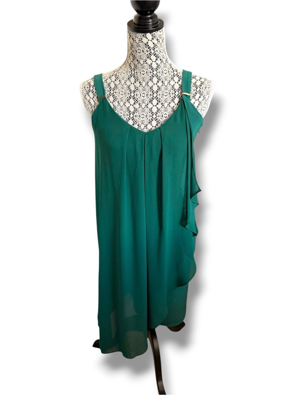 le chateau Teal Cascade Ruffle Mini Dress Green Blue Fancy Chic XXS Gold